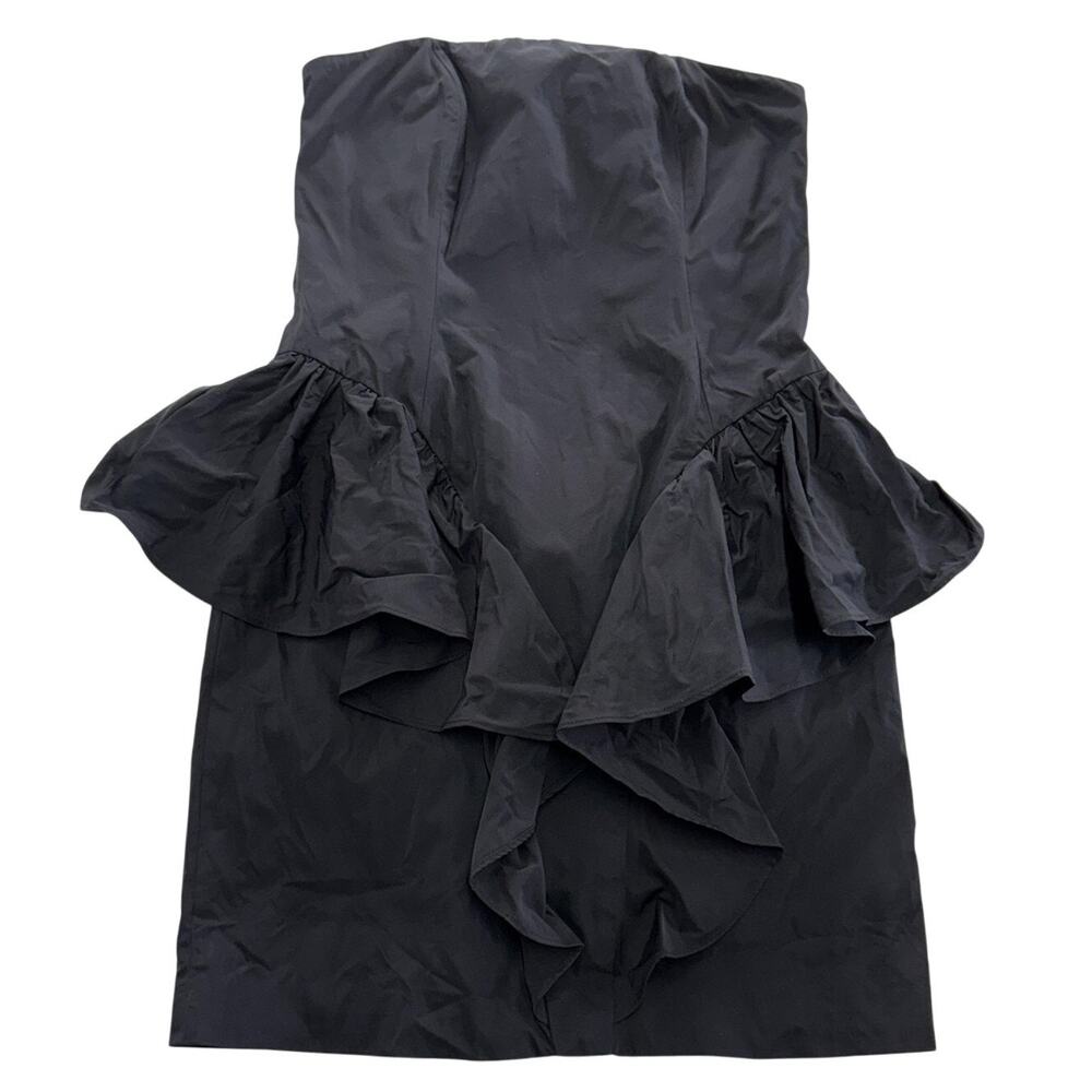Pearl Georgina Chapman Marchesa Dress Women 6 Black Strapless Peplum Ruffle Mini